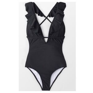 Cupshe Black Heart Fabala Ruffle Swimsuit One Piece